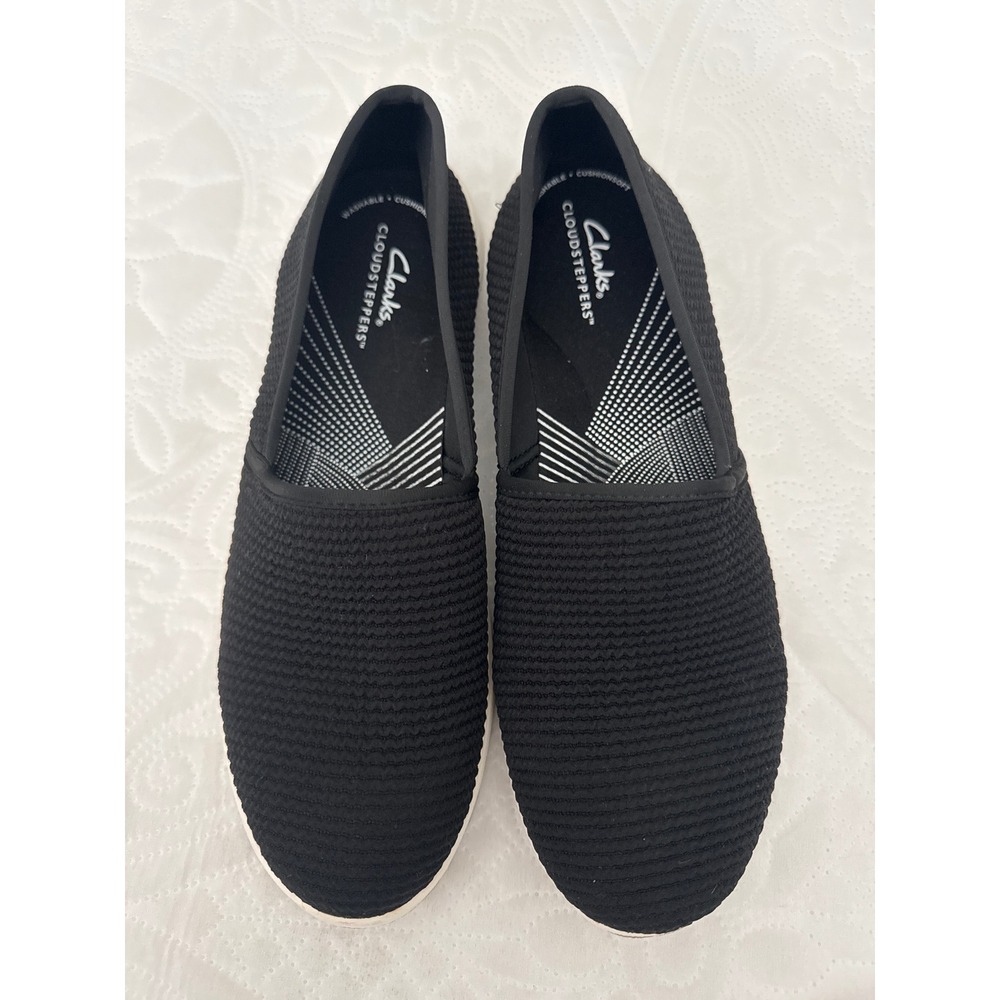 Clarks Cloudsteppers Black Knit Slip On Loafers Comfort Shoes Size 11